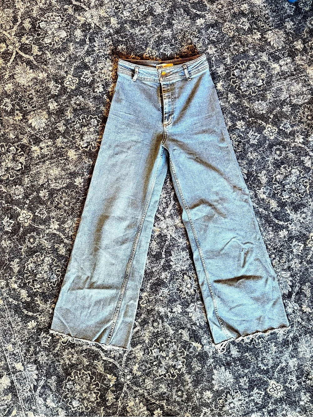 ZARA TRF High-Rise Wide Leg Jeans Blue Medium
